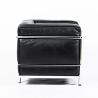 Authentic Cassina LC2 Black Leather Petit Lounge Chair by Le Corbusier, 4x Avail