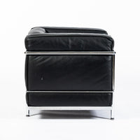 Authentic Cassina LC2 Black Leather Petit Lounge Chair by Le Corbusier, 4x Avail