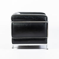 Authentic Cassina LC2 Black Leather Petit Lounge Chair by Le Corbusier, 4x Avail