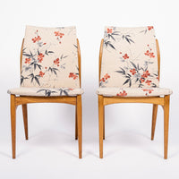 Mid Century Danish Wood Side Chairs with Floral Fabric, 1950s