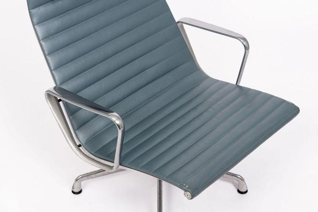 Eames Blue Gray Leather Office Lounge Chair for Herman Miller - 2 Available