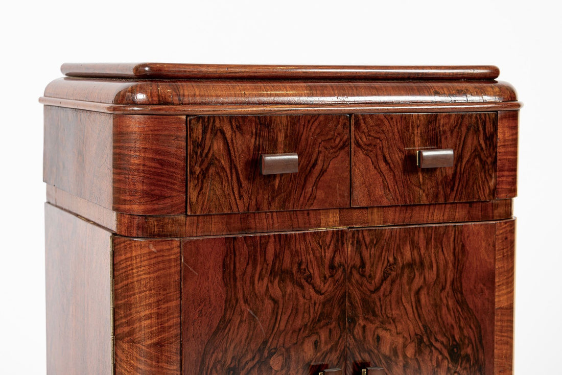 Antique Art Deco Small Wood Side Cabinet or Nightstand 1940s