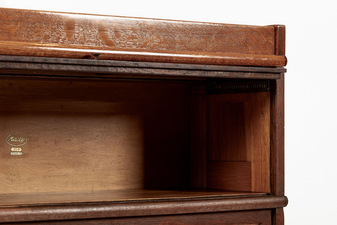 Antique American Three Shelf Barrister Bookcase Cabinet in Tiger Oak