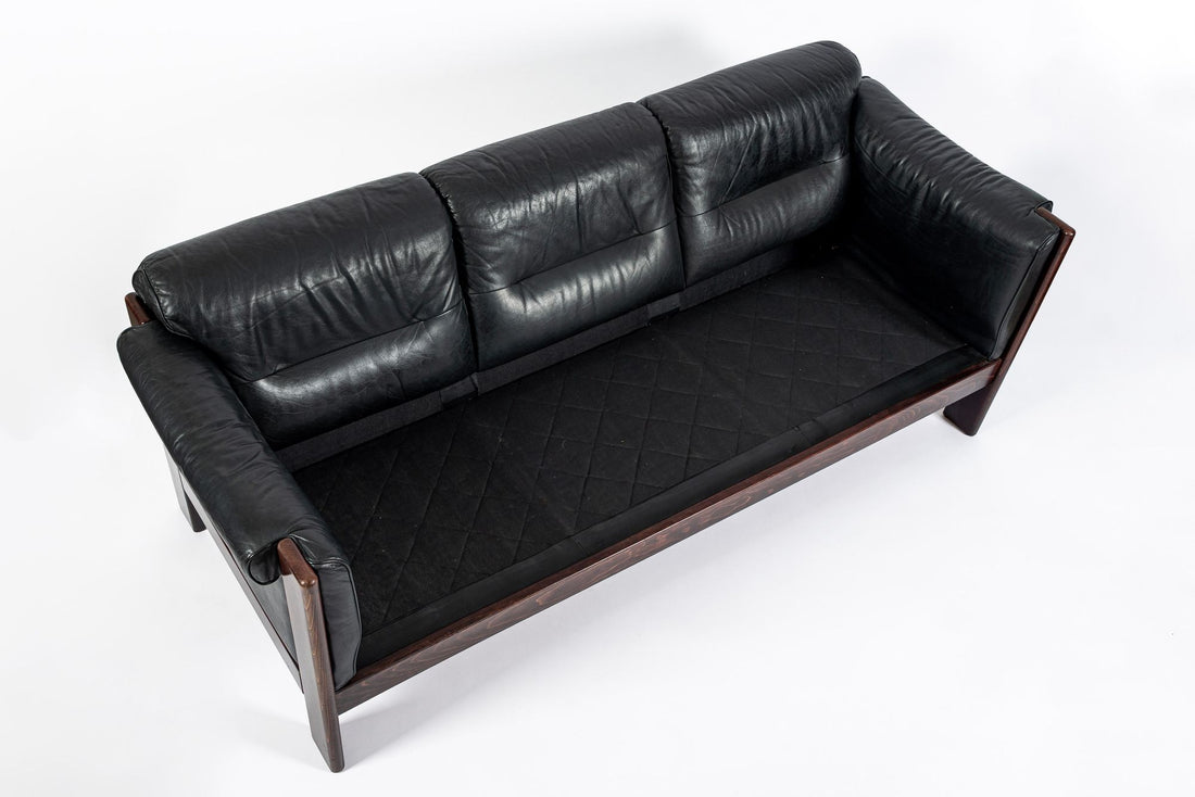Mid Century Danish Black Leather Sofa in Style of Arne Norell, Matching Chair Avail