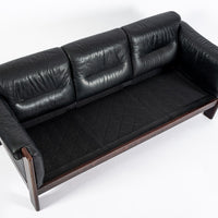 Mid Century Danish Black Leather Sofa in Style of Arne Norell, Matching Chair Avail