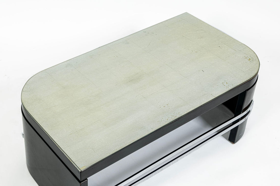 Art Deco Coffee Table in Black Lacquer and Metal Leaf, circa 1935