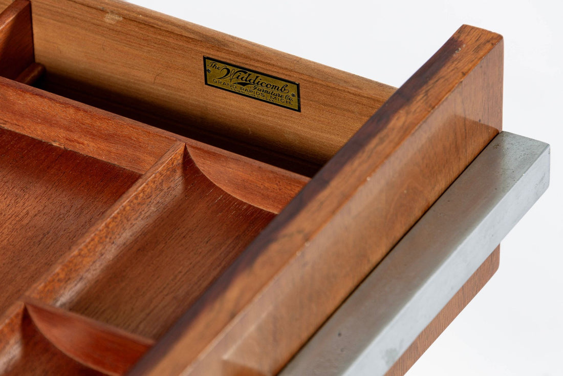 Antique Art Deco Wood Vanity Mirror & Stool by Donald Deskey for Widdicomb 1930s