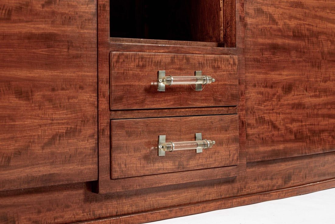 Antique Art Deco Tall Mahogany Wood Storage or Bar Cabinet 1940s