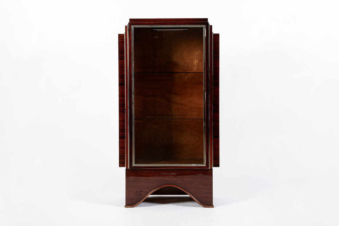 Antique French Art Deco Rosewood and Glass Vitrine Display Cabinet 1930s