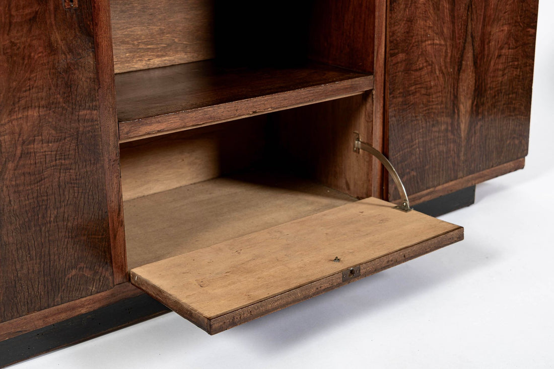 Antique Art Deco Italian Walnut Wood Credenza Cabinet