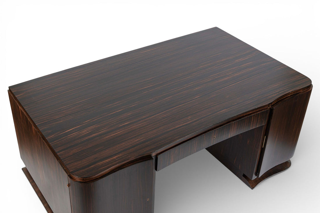 Exceptional Antique Art Deco Large Macassar Ebony Wood Executive Desk