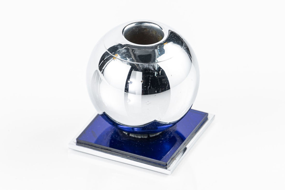Art Deco Chrome and Cobalt Blue Candleholders by Walter von Nessen for Chase, 1930s