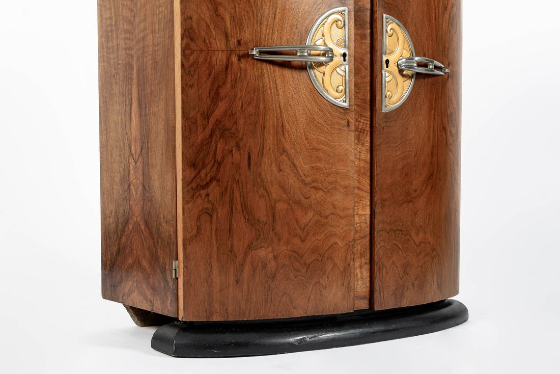 Antique Art Deco Small Burlwood Drinking Cabinet, 1930s