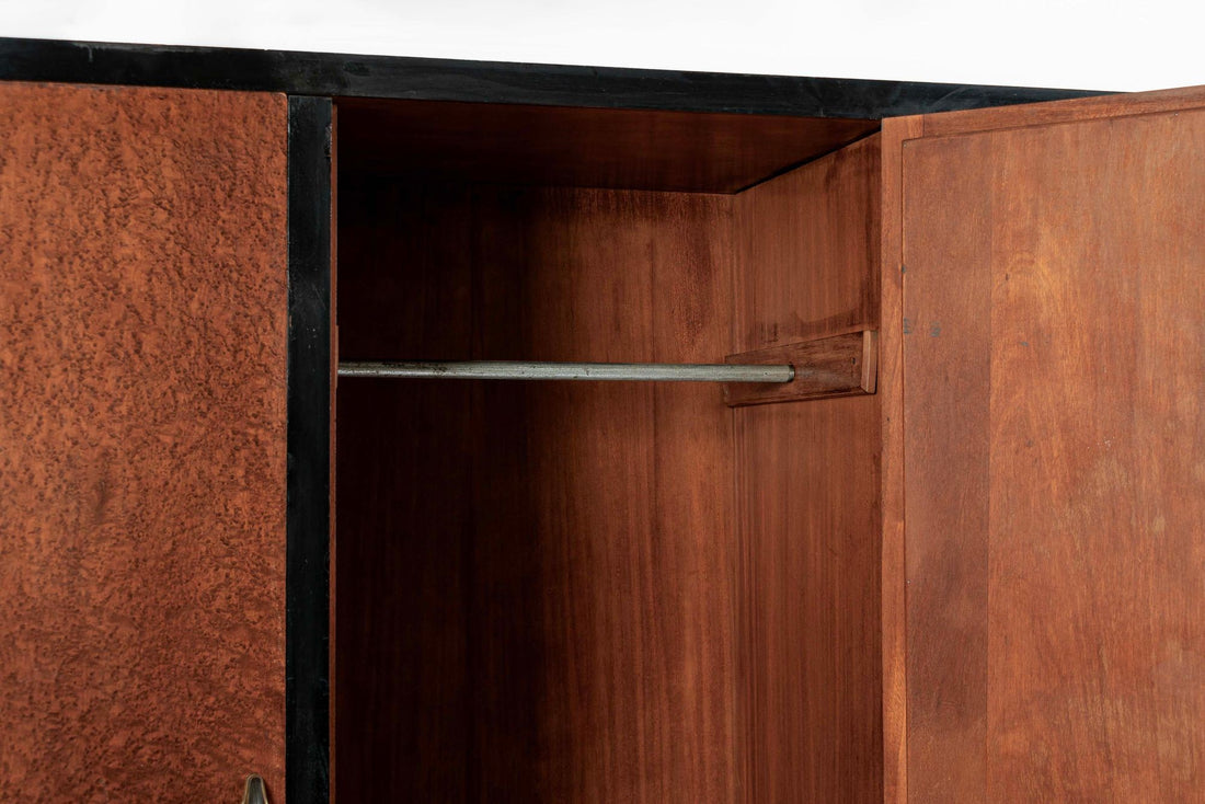 Antique Art Deco Maple Wood Mirrored Armoire Cabinet 1930s