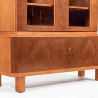 Art Deco Cherry & Burl Wood Display China or Bar Cabinet 1930s