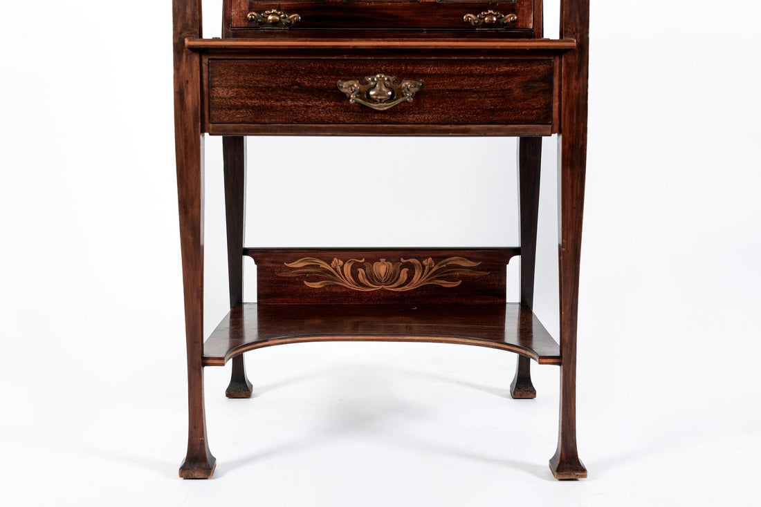 Antique Art Nouveau Scottish Mahogany Floral Secretary Cabinet