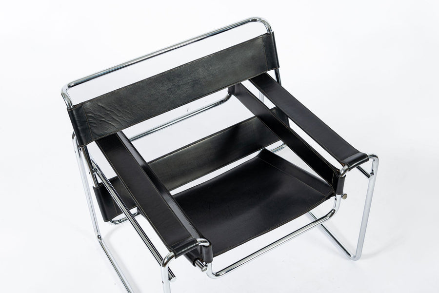 Mid Century Black Leather Wassily Arm Chairs by Marcel Breuer for Knoll, 1960s