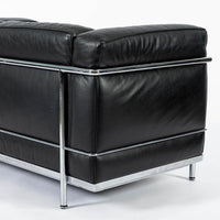 Authentic Cassina LC2 Black Leather Two-Seat Sofa by Le Corbusier 1994