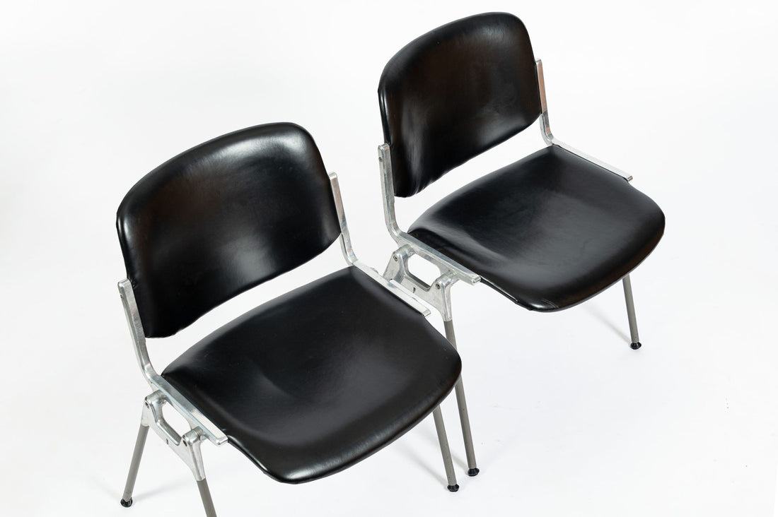 Six Mid Century Italian DSC 106 Leather Stacking Chairs by Giancarlo Piretti for Castelli, 1980s