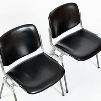 Six Mid Century Italian DSC 106 Leather Stacking Chairs by Giancarlo Piretti for Castelli, 1980s