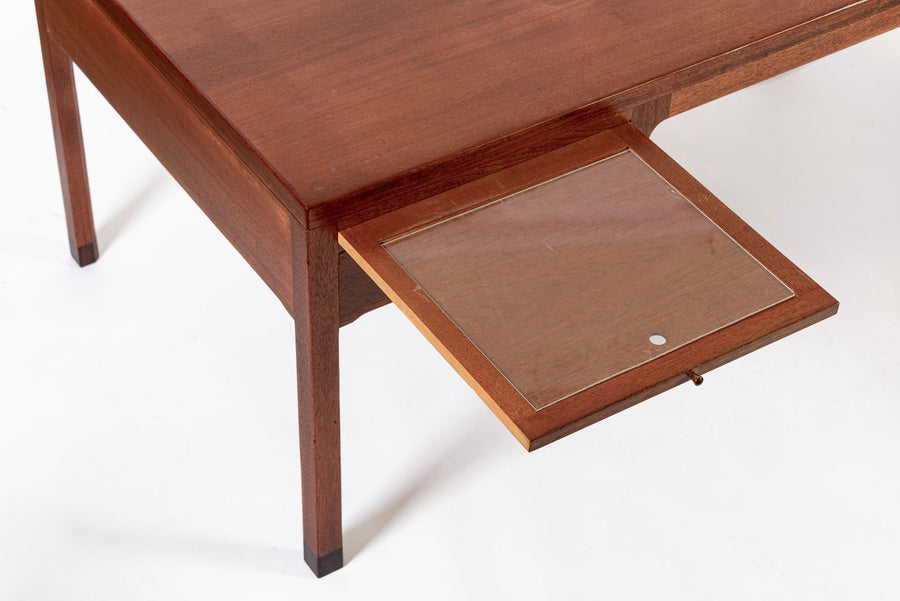 Large Mid Century Danish Modern Mahogany Wood Executive Desk