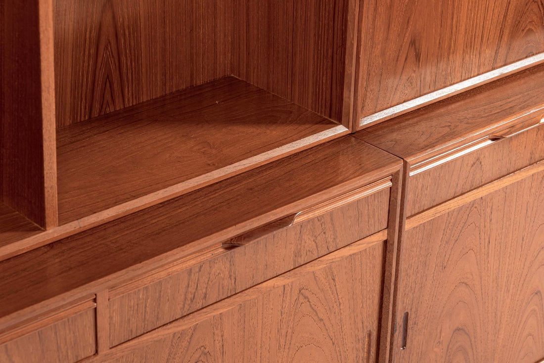 Mid-Century Danish Teak Wood Bookshelves with Dropdown Desk by Bjerringbro Møbler