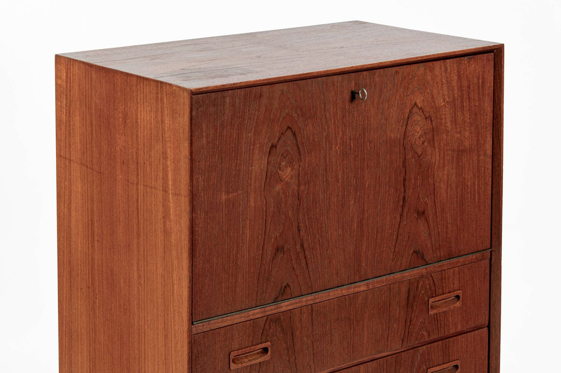 Mid-Century Danish Modern Teak Secretary Desk or Bar Cabinet Made in Denmark 1960s