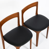 Mid Century Danish Teak Wood & Black Vinyl Dining Chairs, Set of 4