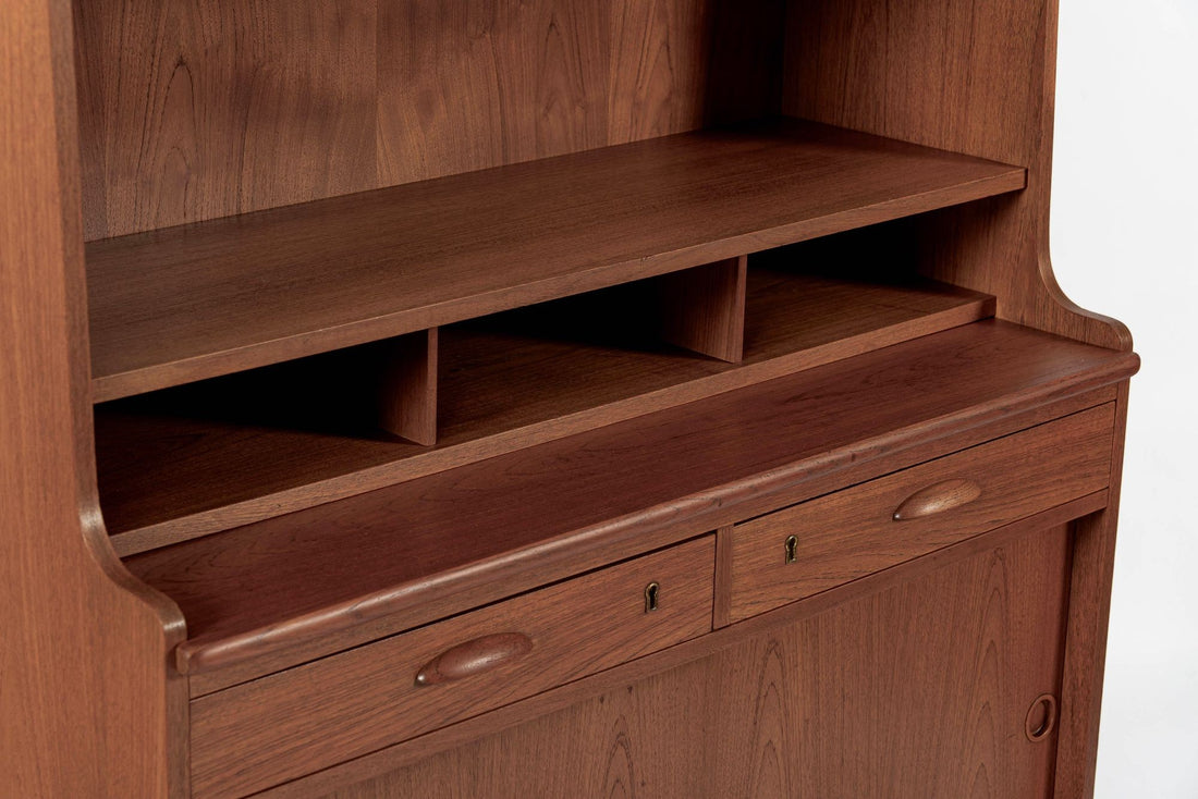Mid Century Danish Teak Wood Bookcase Cabinet & Secretary Desk 1960s