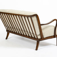 Danish Modern Solid Walnut Spindle Back Sofa in Schumacher Fabric, Circa 1960
