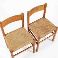 Mid Century Dutch Oak Wood and Rush Chairs by Johan van Heuvel