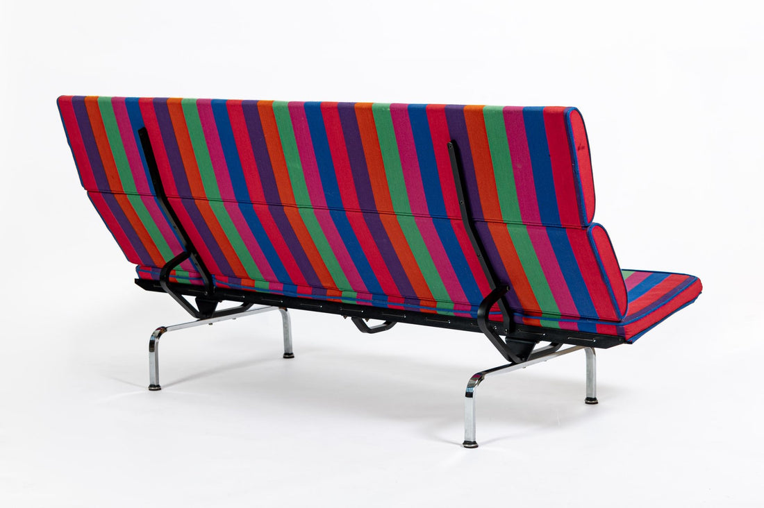 Mid Century Sofa Compact Eames for Herman Miller, Alexander Girard Striped Fabric, 1970s