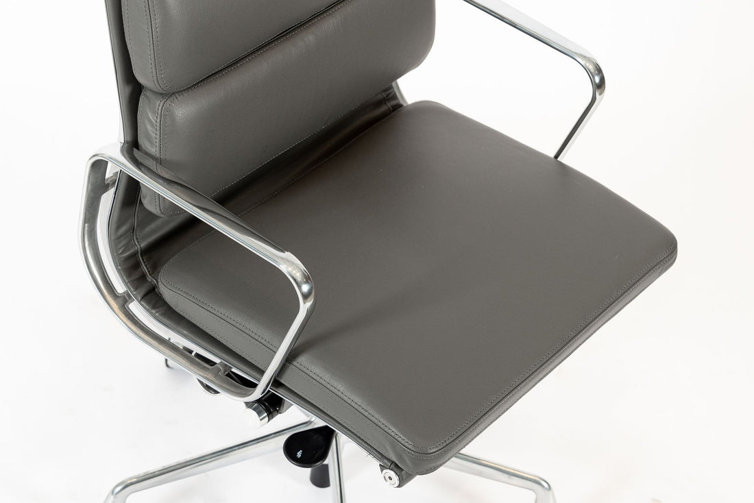 Herman Miller Eames Aluminum Group Tall Gray Leather Office Chair Soft Pad