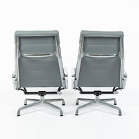 Pair Eames Soft Pad Recliners with Ottoman for Herman Miller, Gray Leather Aluminum Group