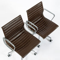 Set of 4 Eames Thin Pad Office Chairs for Herman Miller, Brown Leather Aluminum Group