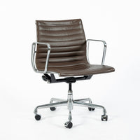 Set of 4 Eames Herman Miller Office Chairs, Brown Leather Thin Pad Aluminum Group