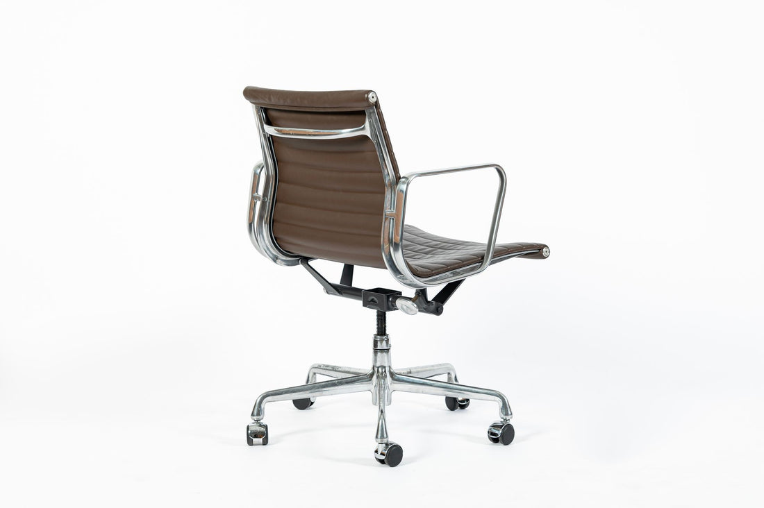 Eames Herman Miller Brown Leather Aluminum Group Thin Pad Desk Chair, 2008