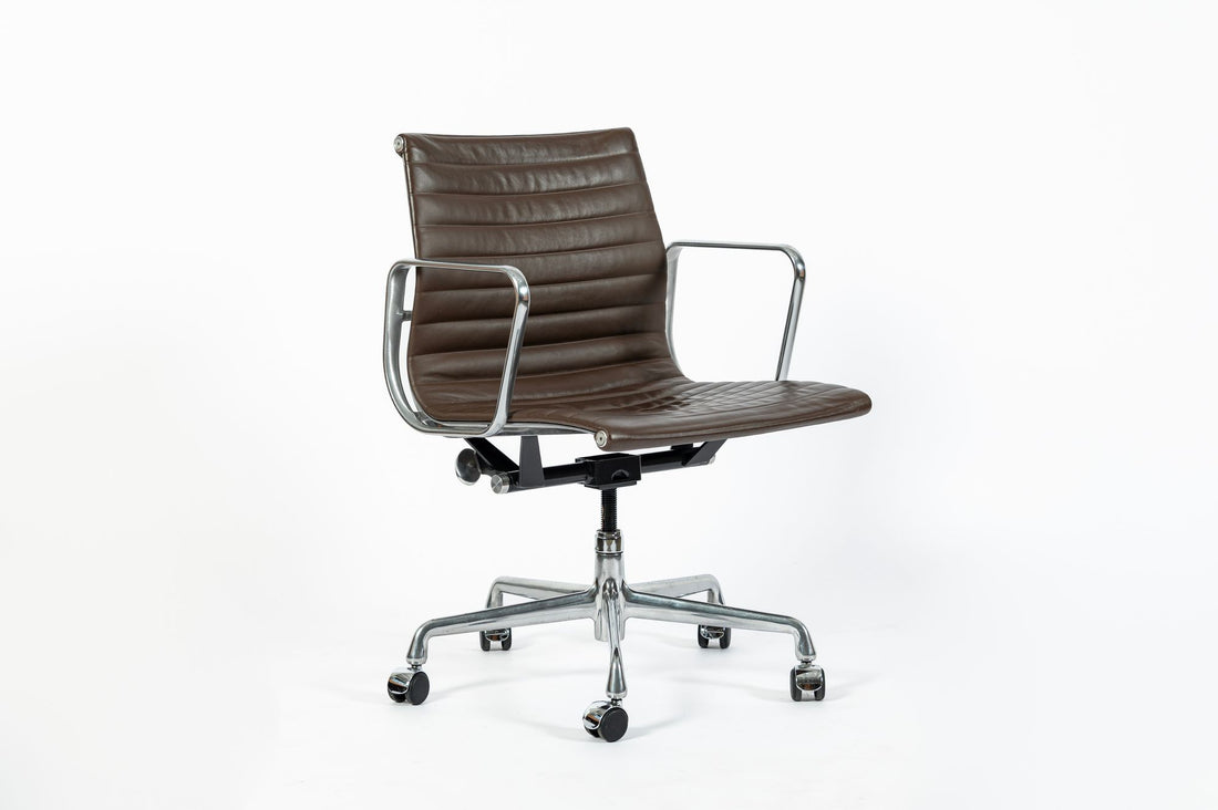 Eames Herman Miller Aluminum Group Thin Pad Brown Leather Office Chair, 2008