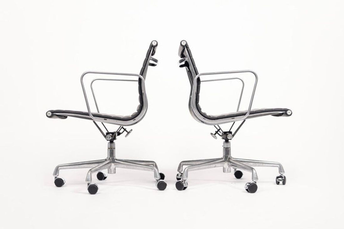 Eames Herman Miller Black Leather Office Chair Thin Pad Aluminum Group