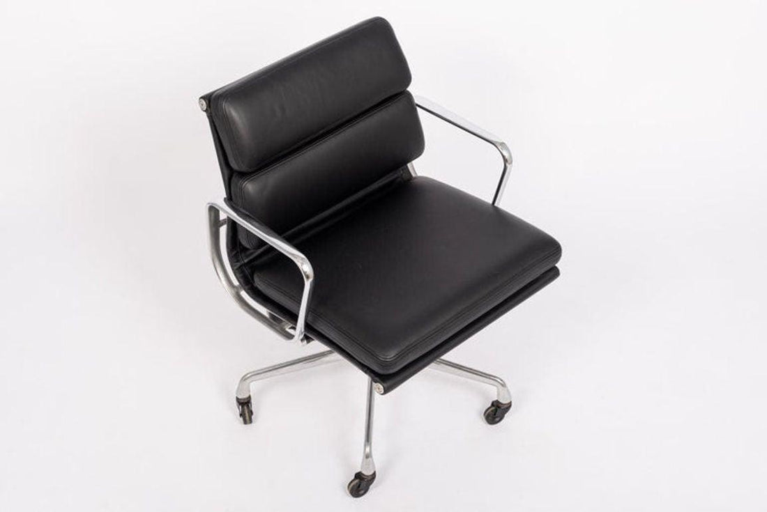 Mid Century Black Leather Aluminum Group Desk Chair by Eames for Herman Miller