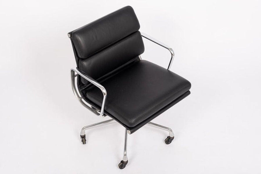 Mid Century Black Leather Aluminum Group Desk Chair by Eames for Herman Miller