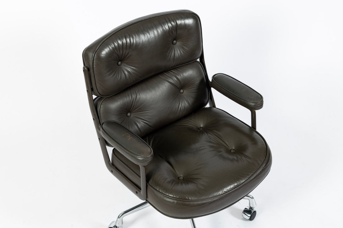 Eames Time Life Executive Lobby Chair for Herman Miller, Dark Gray Leather Office Desk Chair, 1988
