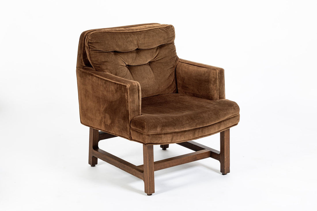 Pair of Mid-Century Brown Velvet Lounge Chairs Attributed to Edward Wormley, 1960s