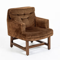 Pair of Mid-Century Brown Velvet Lounge Chairs Attributed to Edward Wormley, 1960s