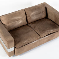 Mid Century German Distressed Brown Leather Sofa in the Style of Robert Haussmann