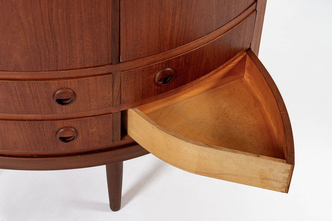 Mid Century Danish Modern Teak Corner Cabinet with Pivoting Drawers