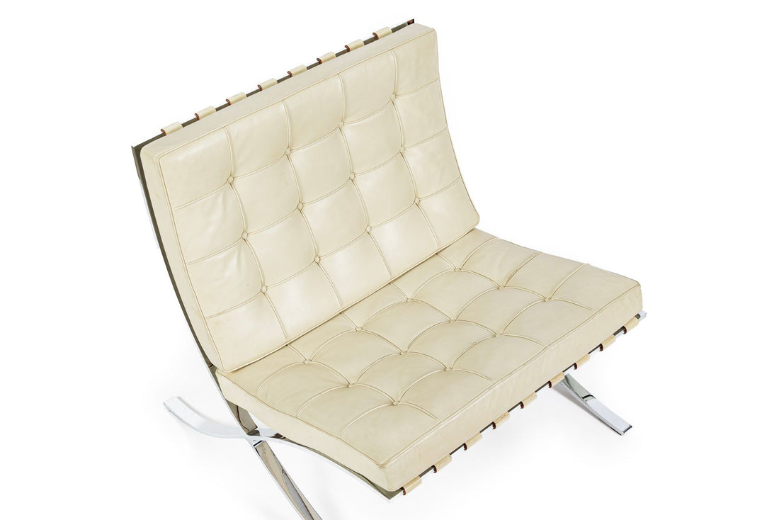 Mid Century Cream Barcelona Chairs by Mies van der Rohe for Knoll, 1980s