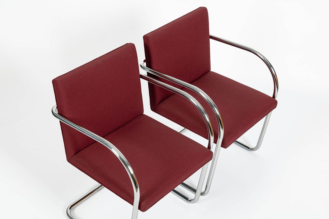 Pair Mid-Century Red Brno Armchairs by Mies van der Rohe for Knoll, 1983