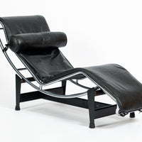 Cassina LC4 Black Leather Chaise Lounge Chair by Le Corbusier 1981