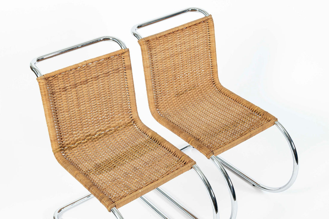 Mies van der Rohe MR10 Cane and Chrome Cantilever Dining Chairs for Stendig, Bauhaus Pair